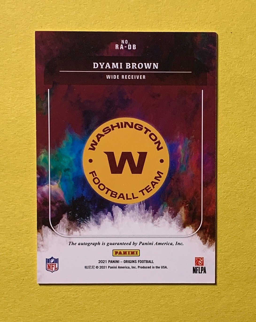 2021 PANINI ORIGINS DYAMI BROWN ROOKIE AUTO #RA-DB WASHINGTON