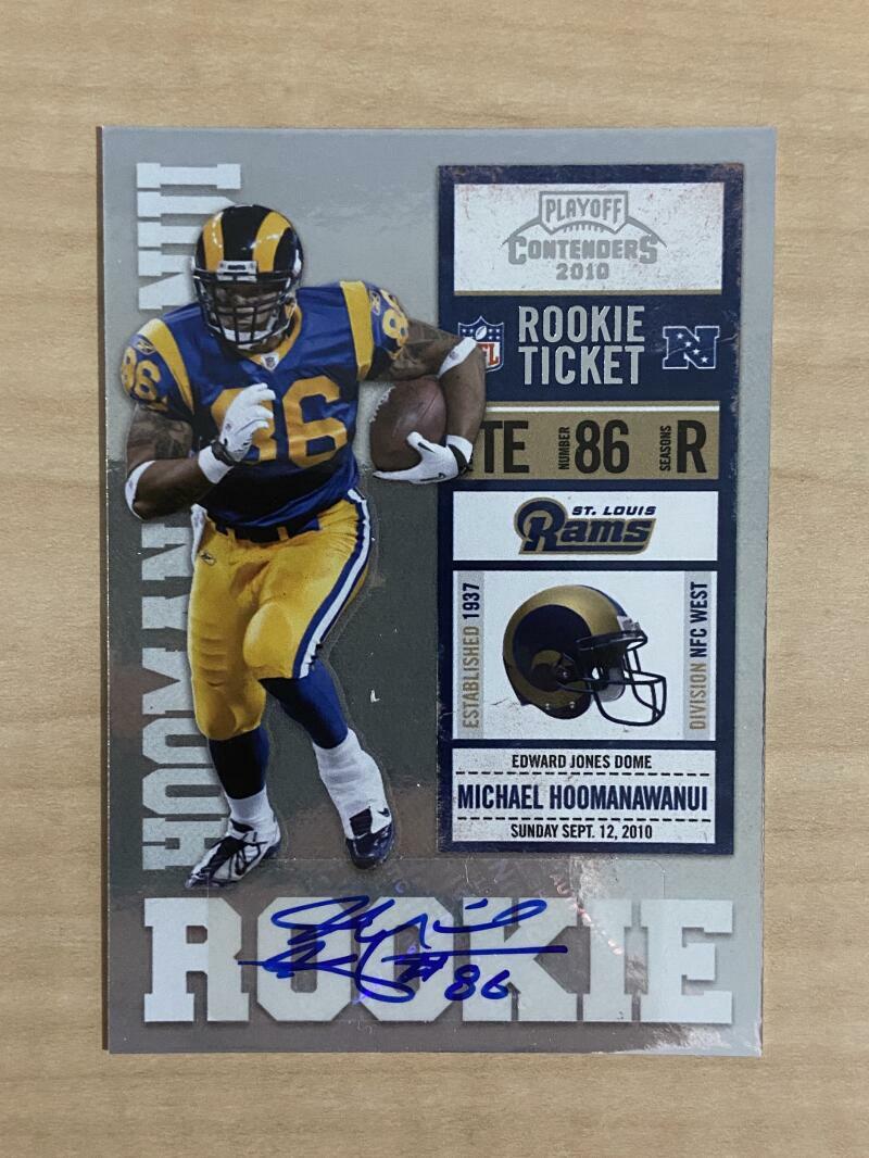 MICHAEL HOOMANAWANUI ST LOUIS RAMS SIGNED 2010 PLAYOFF CARD #171 W/COA