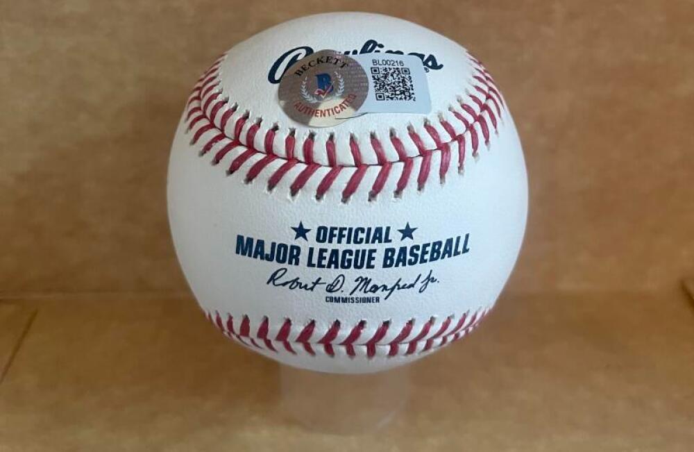 ERIC RASMUSSEN 82 WSC CARDINALS SIGNED AUTOGRAPHED M.L. BASEBALL BECKETT AUTH