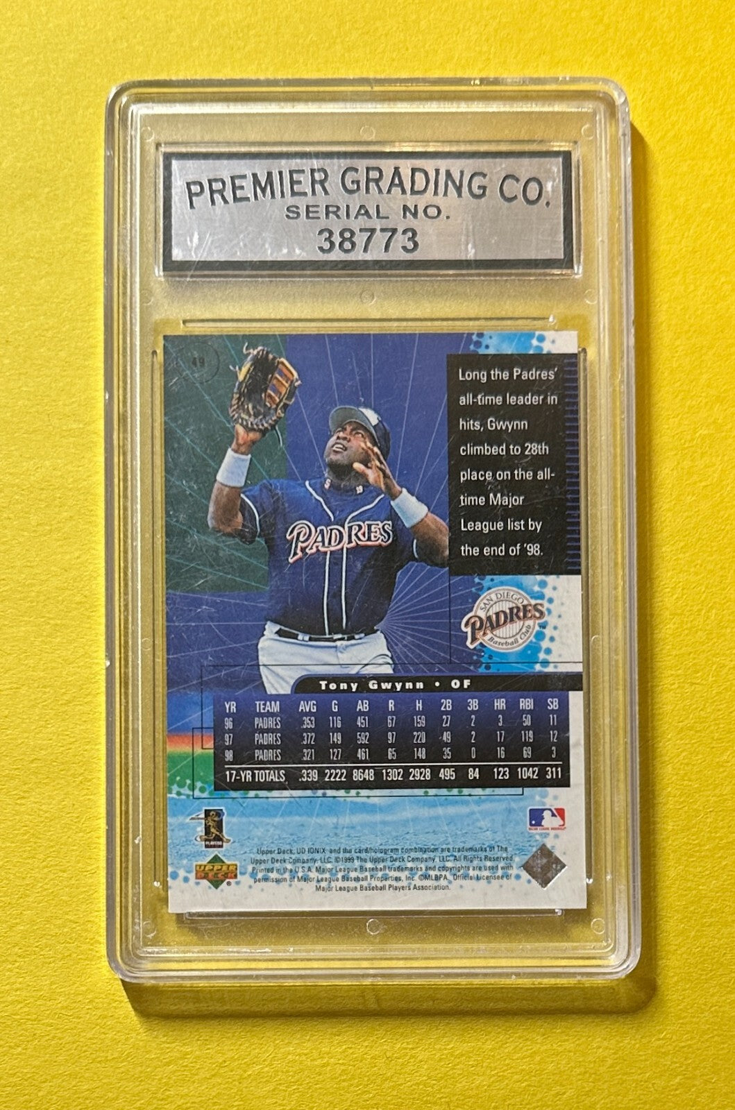 1999 UPPER DECK IONIX TONY GWYNN #49 PGC NM-MT+ 8.5 PADRES HOF