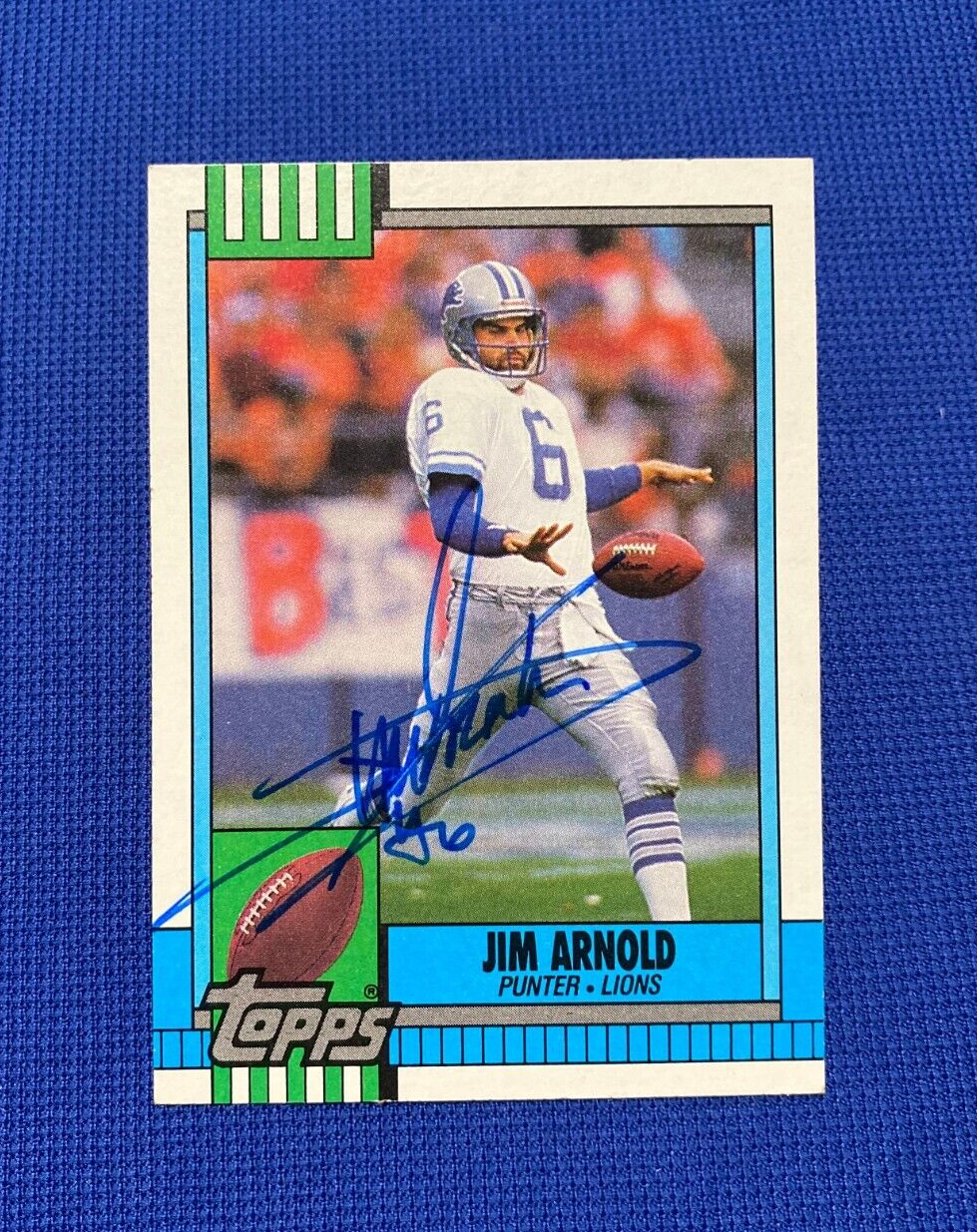 1990 TOPPS JIM ARNOLD DETROIT LIONS SIGNED AUTOGRAPHED AUTO CARD #363 W/COA