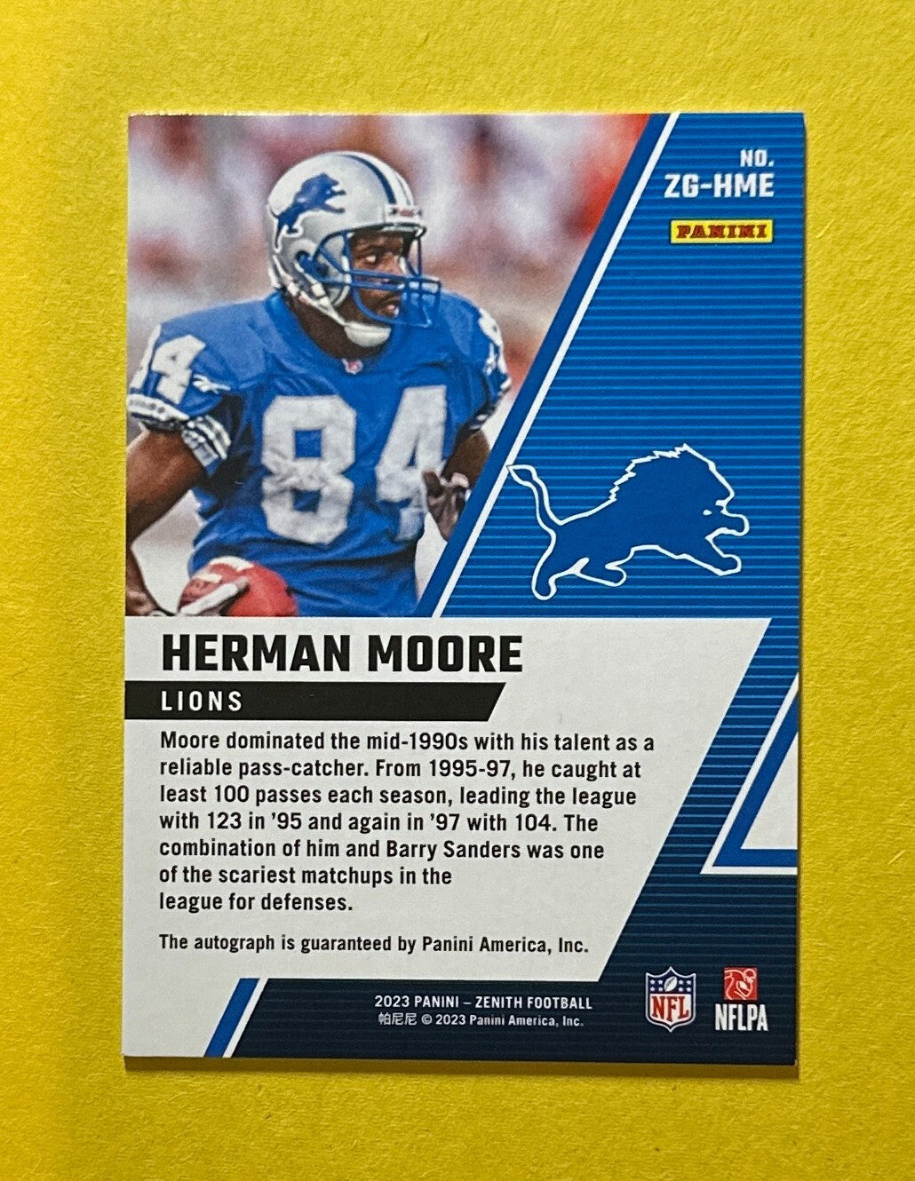 2023 PANINI ZENITH HERMAN MOORE AUTOGRAPH /199 #ZG-HME LIONS