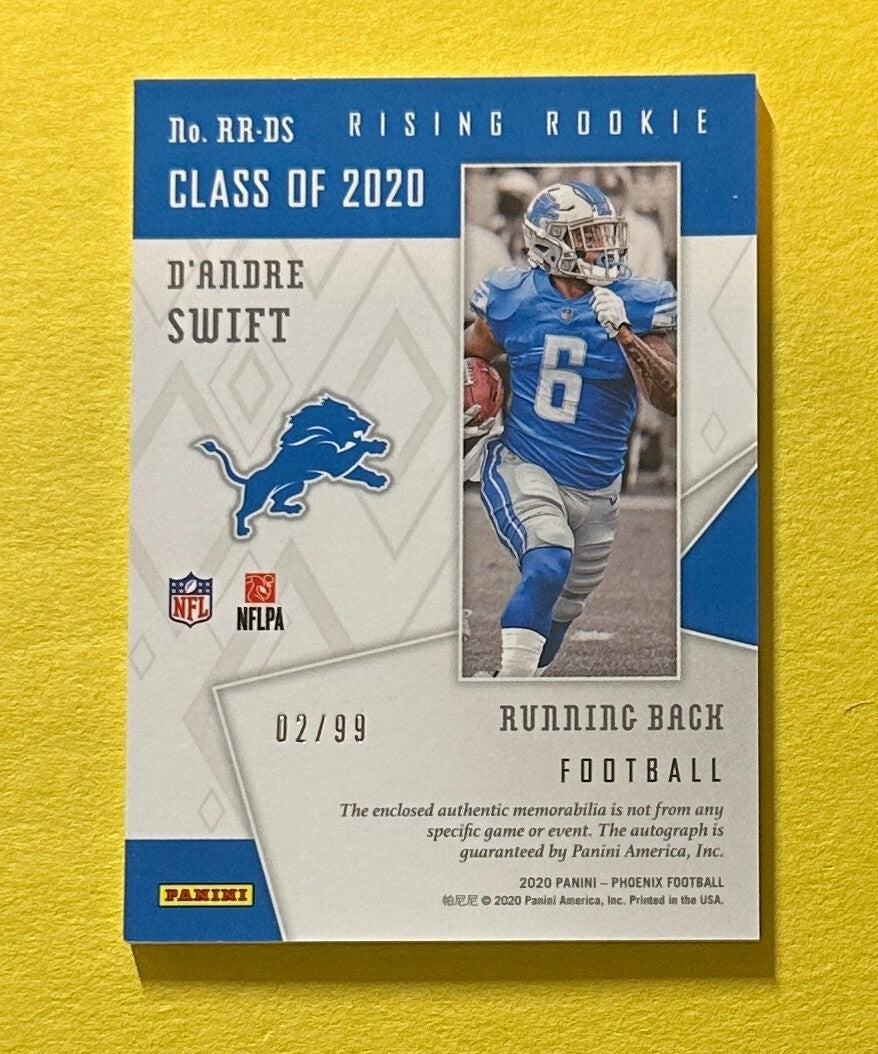 2020 PANINI PHOENIX D'ANDRE SWIFT RISING ROOKIE FOOTBALL PATCH AUTO /99 #RR-DS