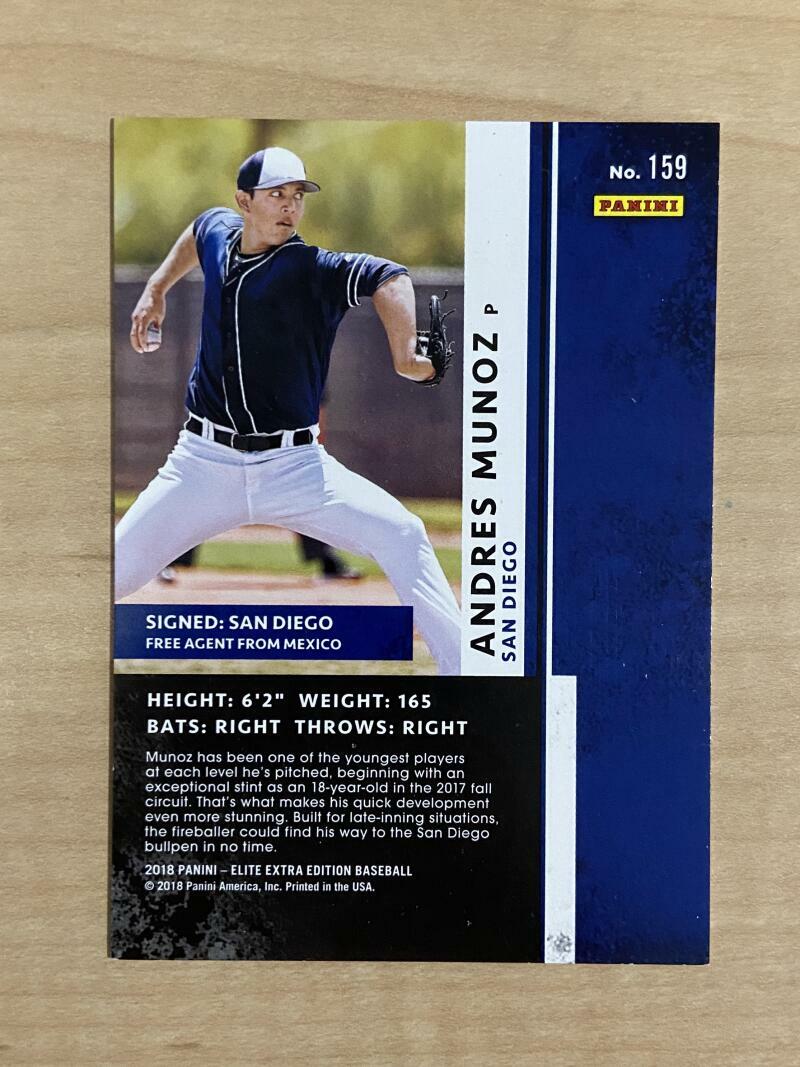 ANDRES MUNOZ SAN DIEGO PADRES 2018 ELITE 619/999 CARD #159