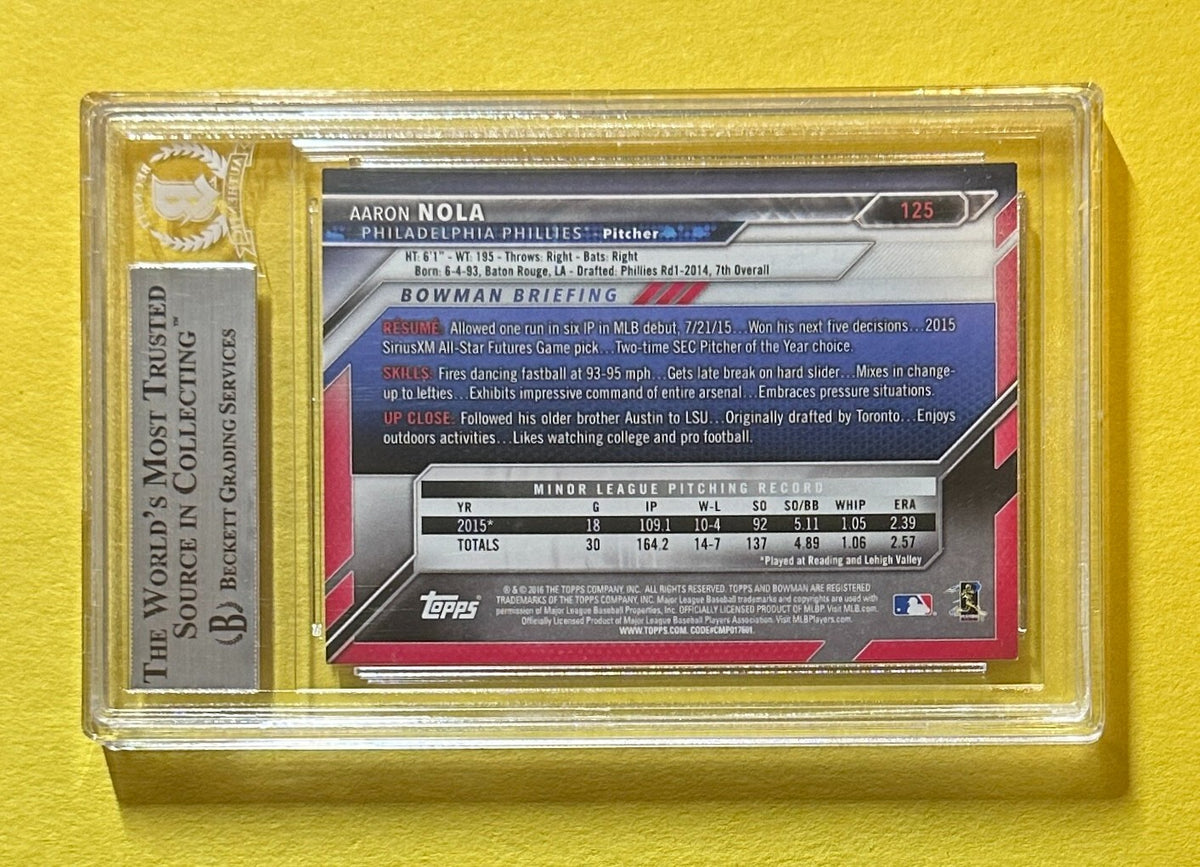 2016 BOWMAN AARON NOLA #125 AUTHENTIC AUTOGRAPH BECKETT CERTIFIED PHILLIES