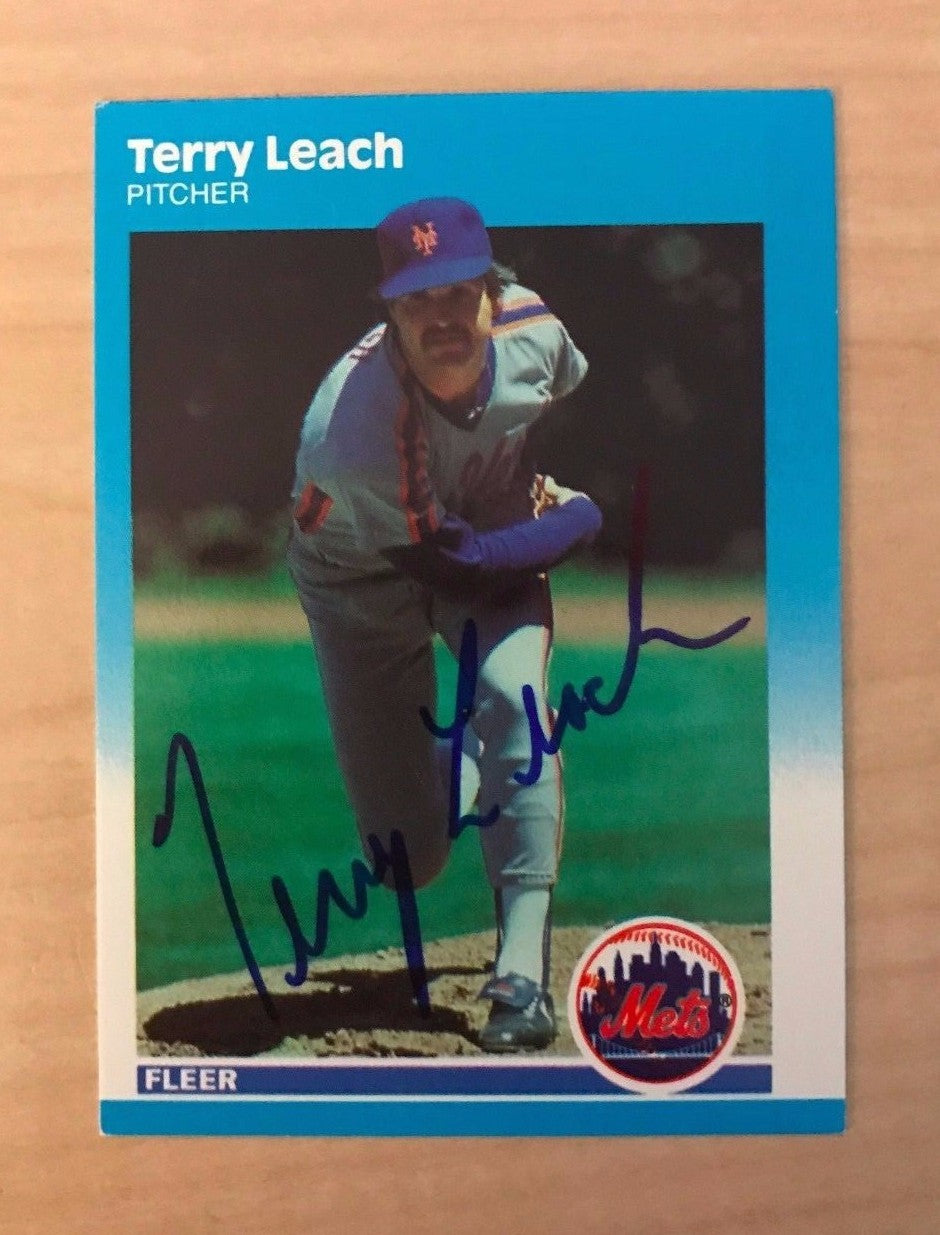 TERRY LEACH NEW YORK METS SIGNED AUTOGRAPHED 1987 FLEER UPDATE CARD #62 W/COA