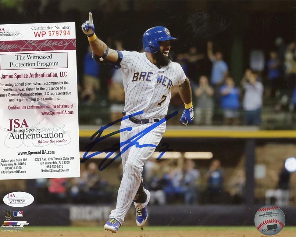ERIC THAMES MILWAUKEE BREWERS SIGNED ACTION 8X10 PHOTO JSA WP 579794