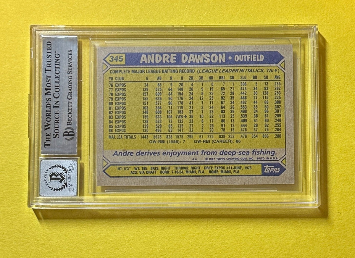 1987 TOPPS ANDRE DAWSON #345 BECKETT AUTH 10 SIGNED AUTO CARD EXPOS HOF