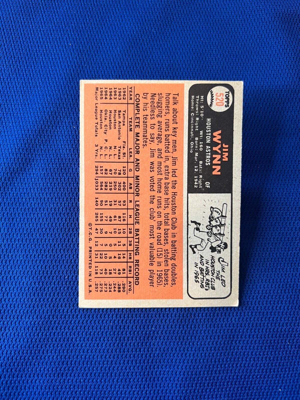 VINTAGE 1966 TOPPS JIM WYNN HOUSTON ASTROS CARD #520 *