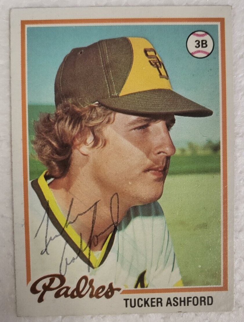 1978 TOPPS TUCKER ASHFORD SAN DIEGO PADRES SIGNED AUTO CARD #116 W/COA