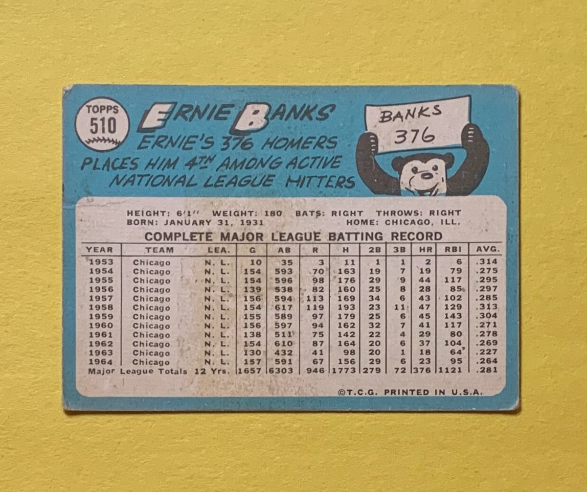 1965 TOPPS ERNIE BANKS #510 CUBS HOF