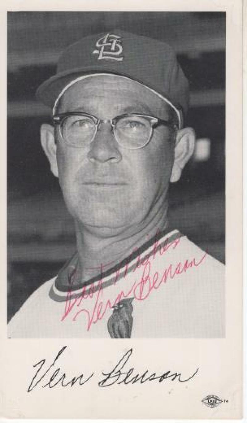 VERN BENSON ST. LOUIS CARDINALS SIGNED AUTOGRAPHED 3X5 POSTCARD W/COA