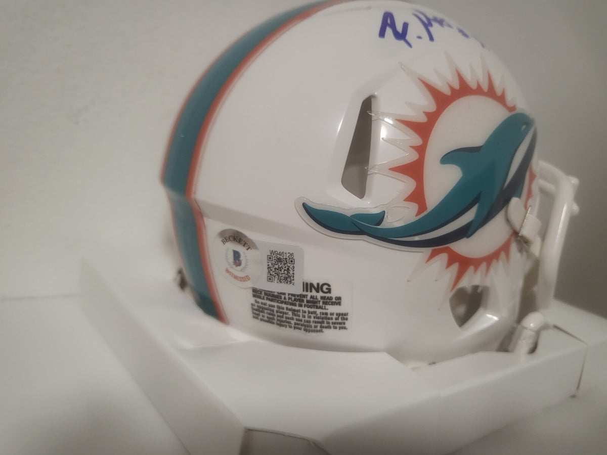 RAHEEM MOSTERT MIAMI DOLPHINS SIGNED AUTOGRAPHED SPEED MINI HELMET BECKETT ***