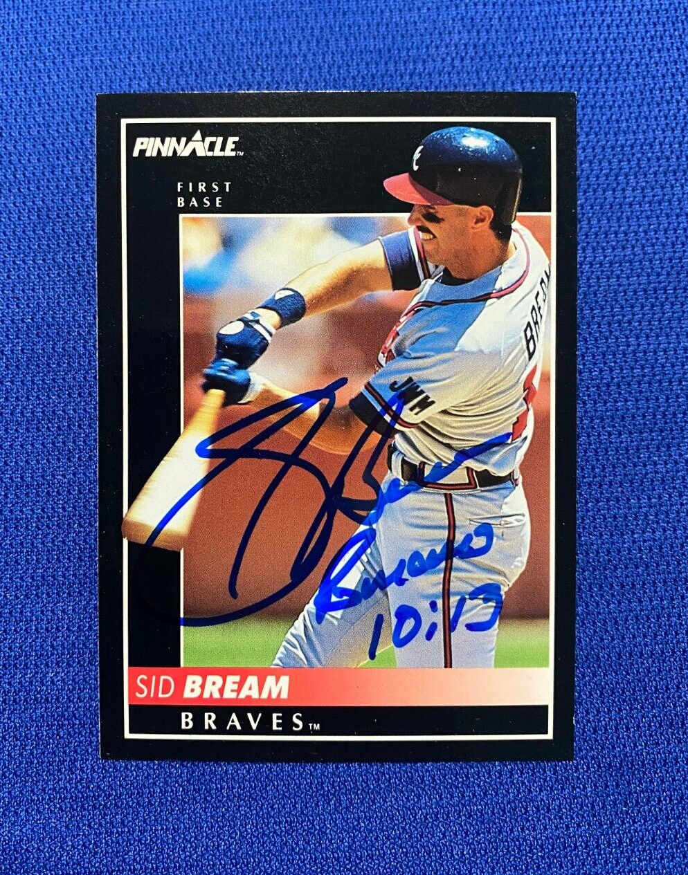 1992 PINNACLE SID BREAM ATLANTA BRAVES SIGNED AUTOGRAPHED #446 CARD W/COA