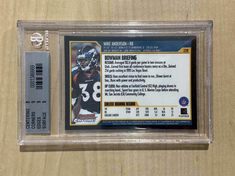 2000 BOWMAN CHROME ROOKIE MIKE ANERSON BRONCOS BECKETT 8.5