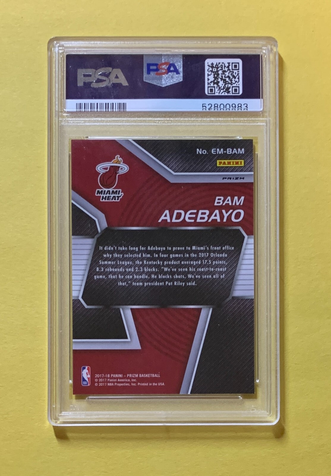2017 PANINI PRIZM BAM ADEBAYO EMERGENT GREEN PRIZM #EMBAM PSA GEM MT 10