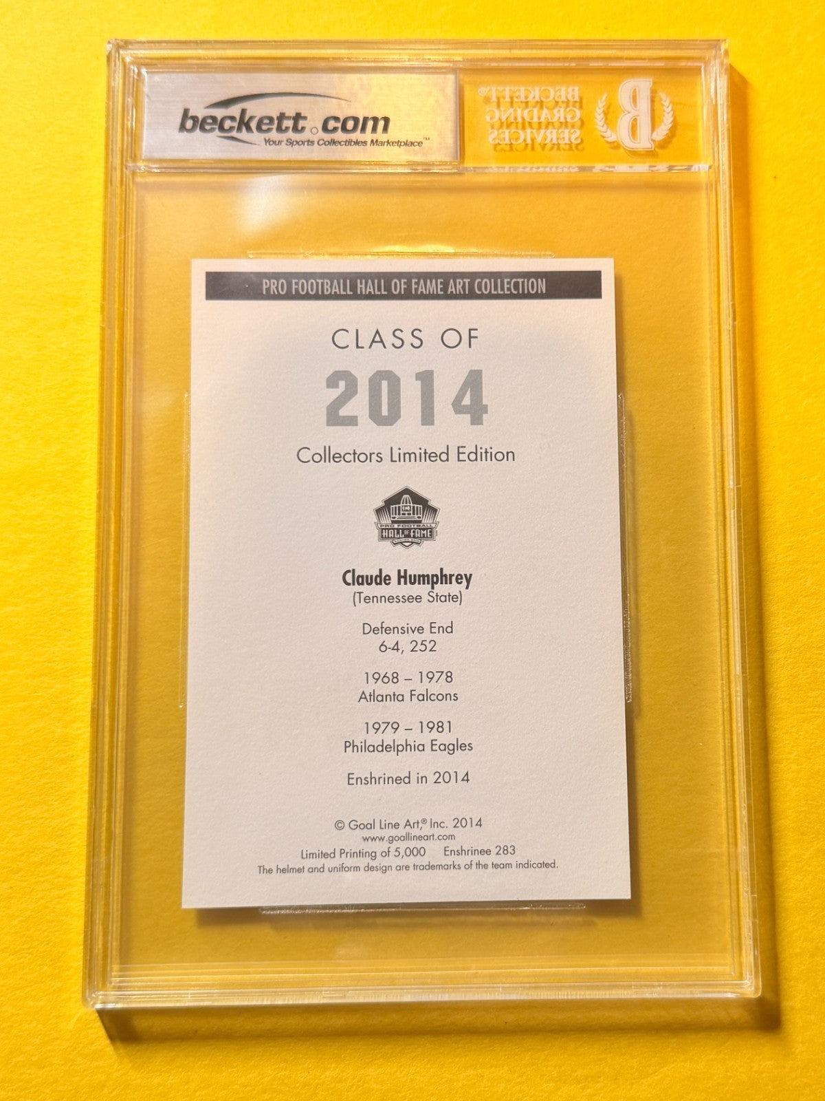 2014 GOAL LINE HOF CLAUDE HUMPHREY #283 SIGNED ART BECKETT AUTHENTIC 10 "HOF 14"