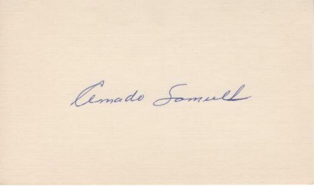 AMADO SAMUEL BRAVES/METS SIGNED 3X5 INDEX CARD W/ COA