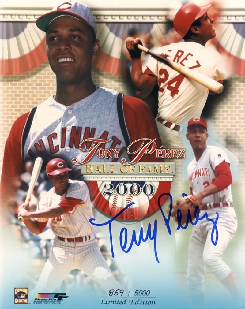 TONY PEREZ CINCINNATI REDS SIGNED AUTOGRAPHED HOF 2000 859/5000 8X10 PHOTOS W/CO