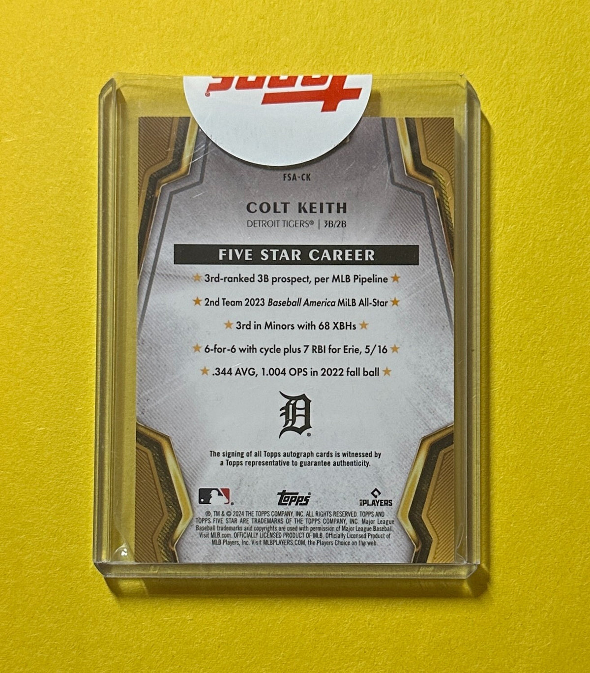 2024 TOPPS FIVE STAR COLT KEITH ROOKIE AUTO #FSA-CK TIGERS
