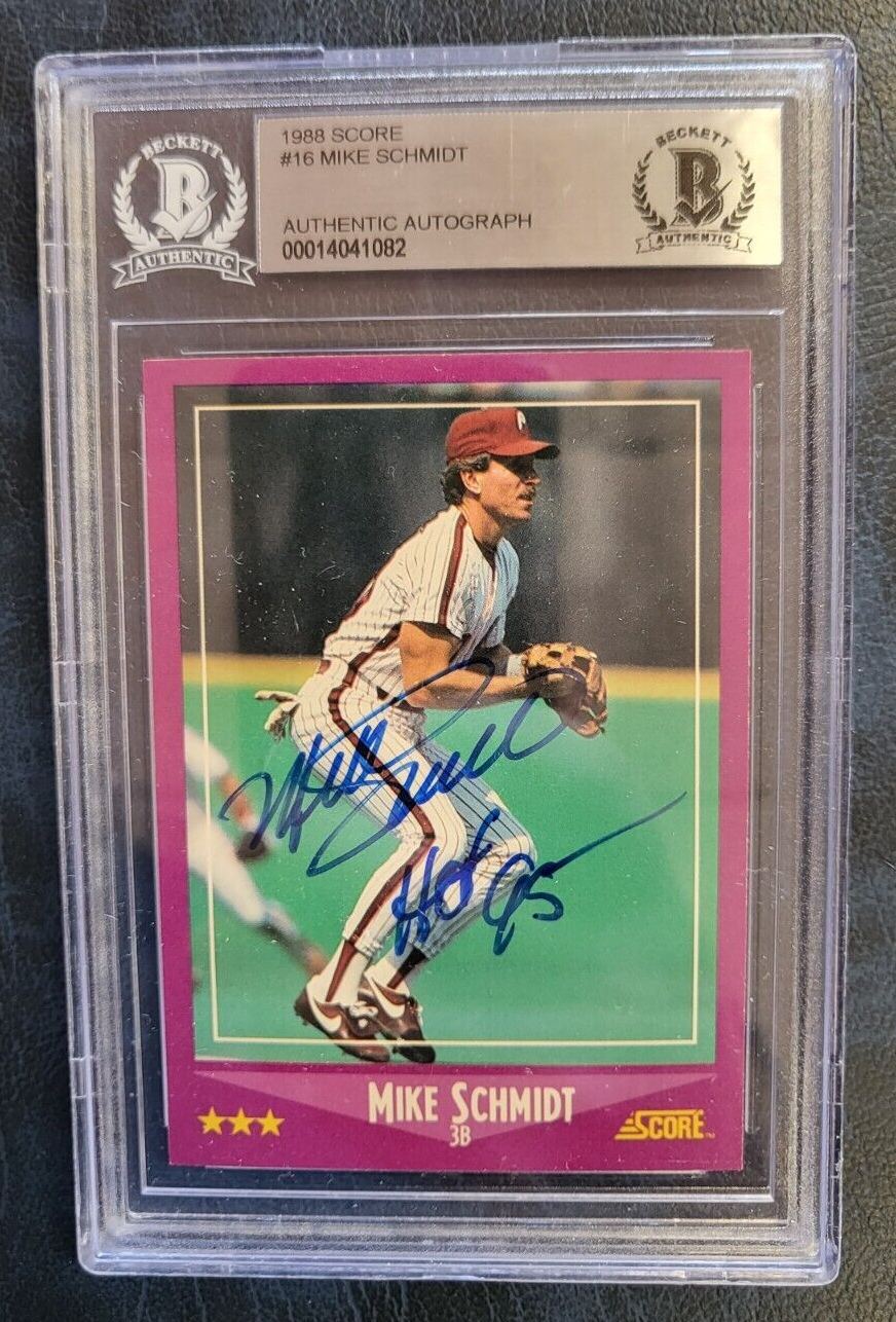 1988 SCORE MIKE SCHMIDT PHILLIES HOF 95 SIGNED AUTOGRAPHED CARD BECKETT AUTH *