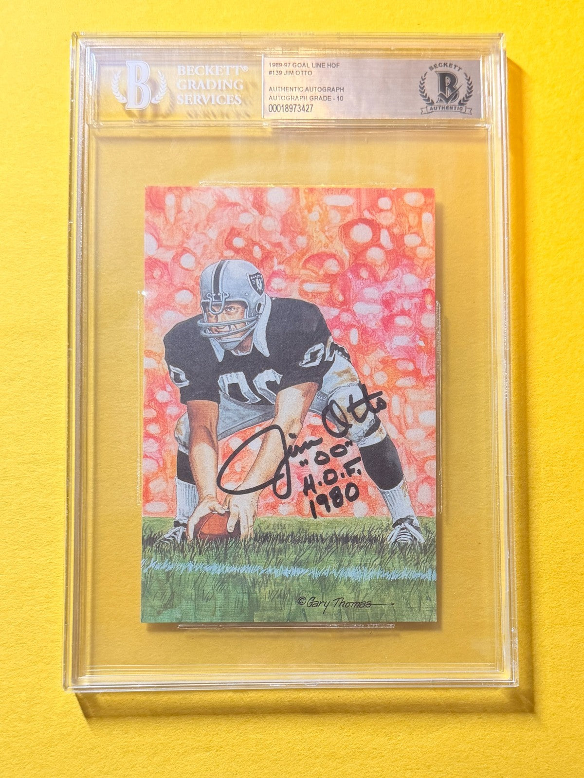 1989 GOAL LINE HOF JIM OTTO #139 SIGNED ART BECKETT AUTHENTIC 10 "HOF 80"