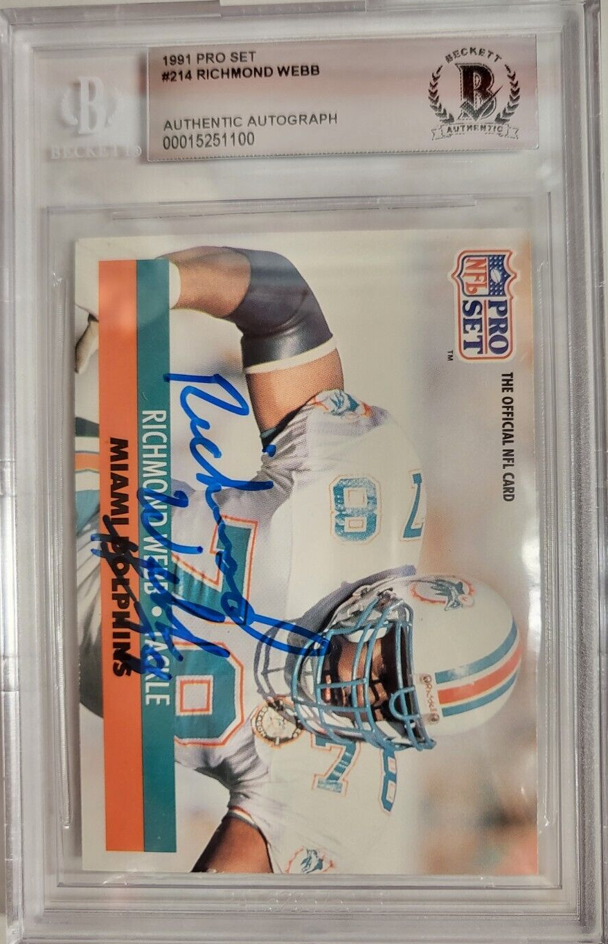 1991 PRO SET RICHMOND WEBB DOLPHINS ROOKIE #214 AUTO SIGNED CARD BECKETT AUTH