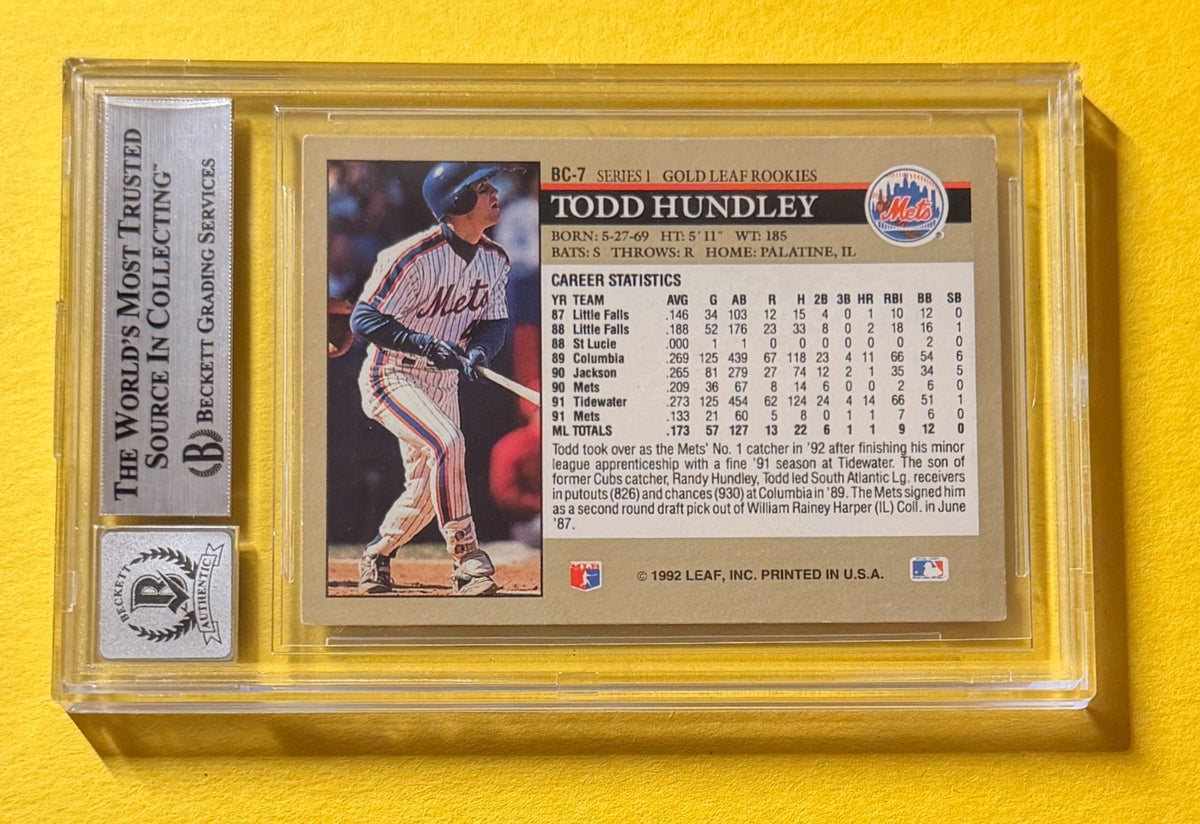 1992 LEAF TODD HUNDLEY GOLD ROOKIES #BC7 SIGNED AUTO CARD BECKETT 10 AUTHENTIC