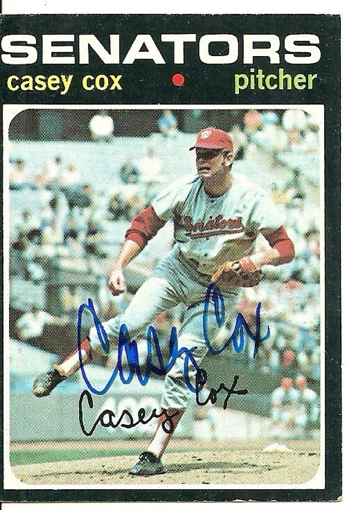 CASEY COX WASHINGTON SENATORS SIGNED AUTOGRAPHED 1971 TOPPS CARD #82 W/COA