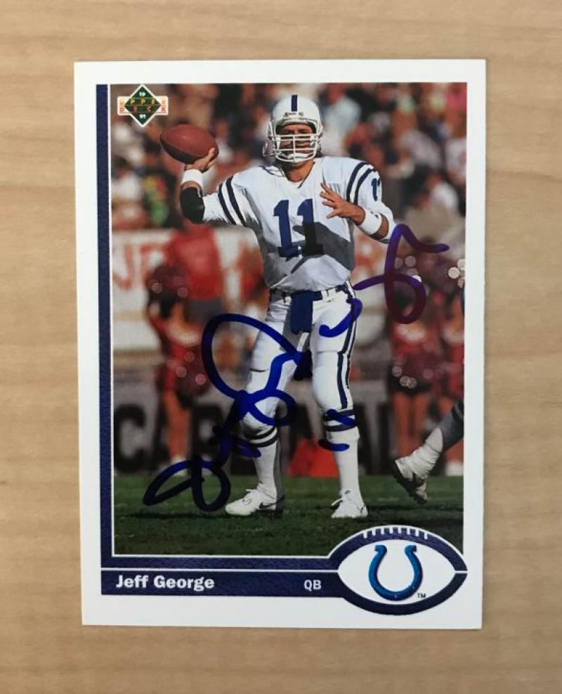JEFF GEORGE INDIANAPOLIS COLTS SIGNED AUTOGRAPHED 1991 UPPER DECK CARD#345 W/COA