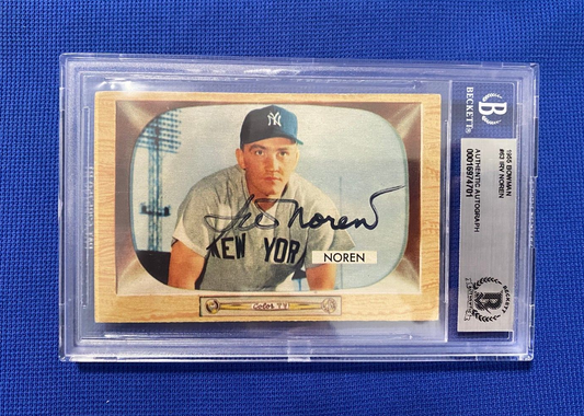 1955 BOWMAN IRV NOREN NEW YORK YANKEES SIGNED AUTOGRAPHED CARD #63 BECKETT