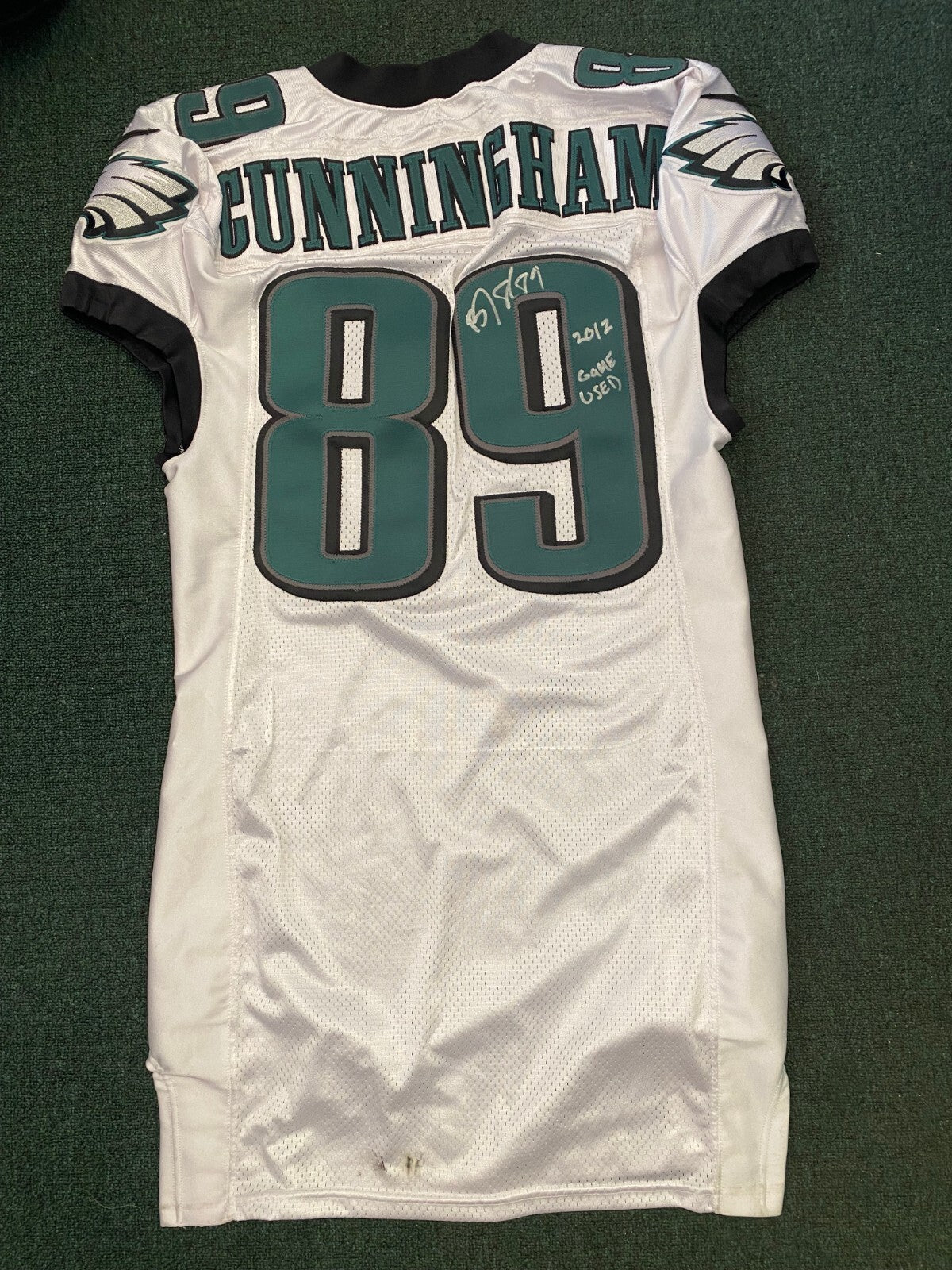 BJ CUNNINGHAM #89 PHILADELPHIA EAGLES SIGNED AUTOGRAPHED GAME USED JERSEY SZ L