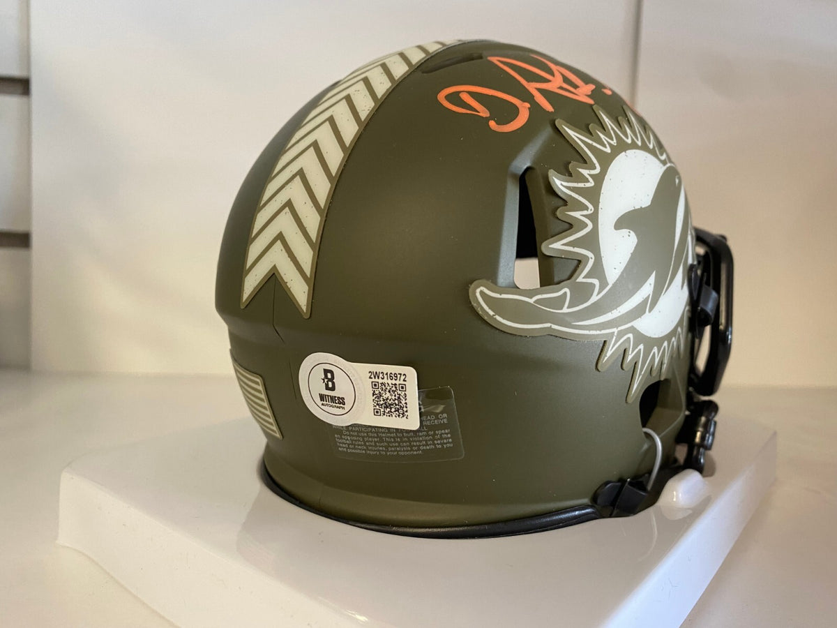 DEVON ACHANE MIAMI DOLPHINS SIGNED AUTOGRAPHED CAMO MINI HELMET BECKETT BAS
