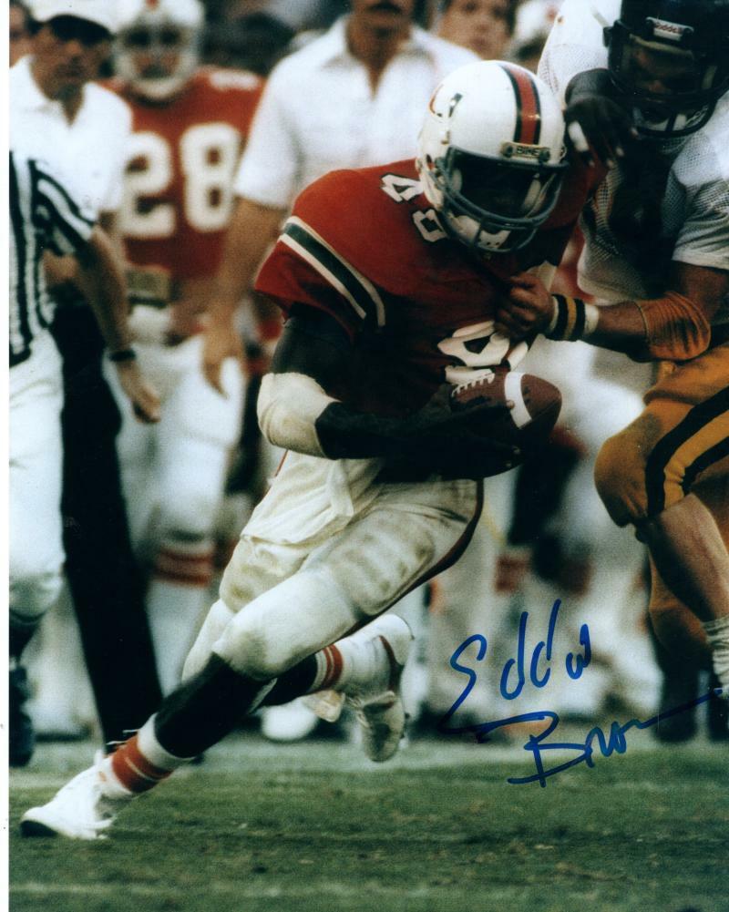 EDDIE BROWN MIAMI HURRICANES ACTION SIGNED AUTOGRAPHED 8X10 PHOTO W/ COA