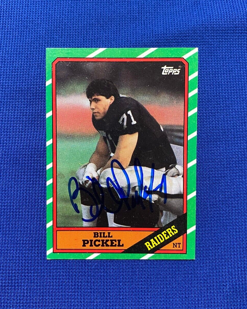 1986 TOPPS BILL PICKEL OAKLAND RAIDERS SIGNED AUTOGRAPHED CARD #68 W/COA