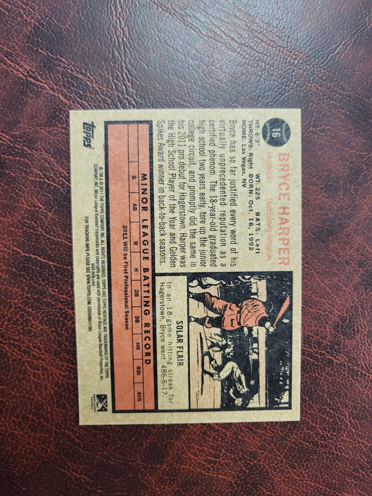 2011 TOPPS HERITAGE MINORS BRYCE HARPER ROOKIE RC CARD #16 PHILLIES NATIONALS *