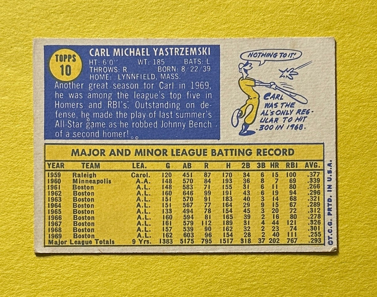 1970 TOPPS CARL YASTRZEMSKI #10 RED SOX HOF