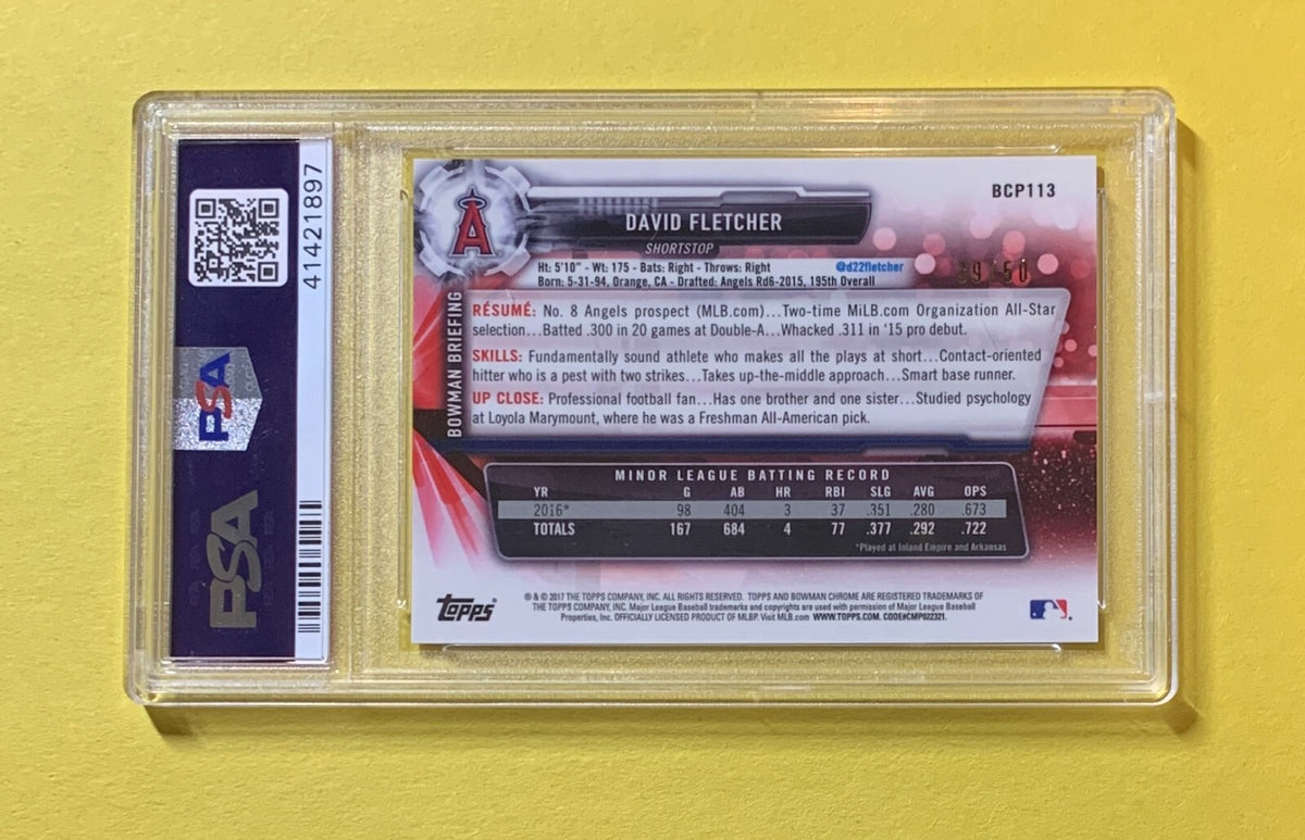 2017 BOWMAN DAVID FLETCHER GOLD SHIMMER REFRACTOR /50 PSA GEM MT 10 #BCP113