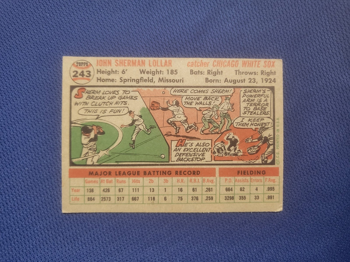 1956 TOPPS SHERM LOLLAR CHICAGO WHITE SOX #243 CARD VINTAGE SET-BREAK