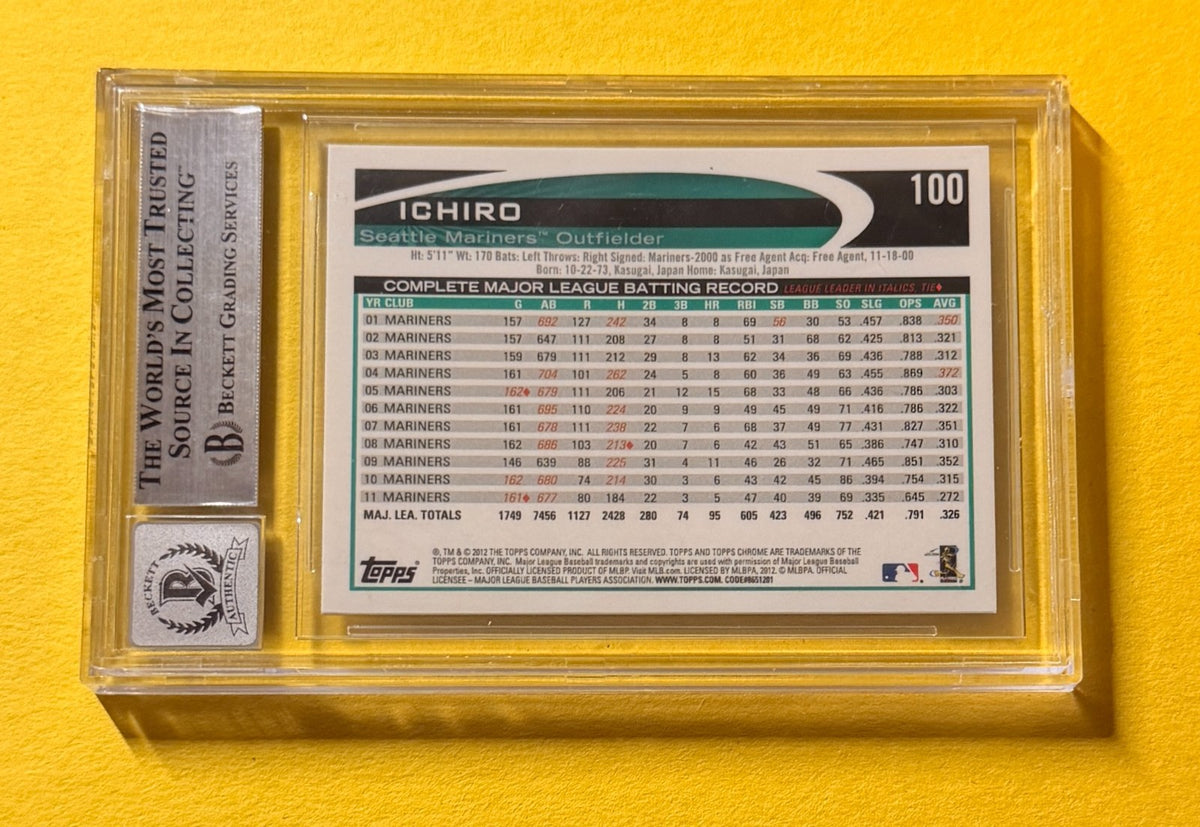 2012 TOPPS CHROME ICHIRO #100A SIGNED AUTO CARD BECKETT 10 AUTHENTIC