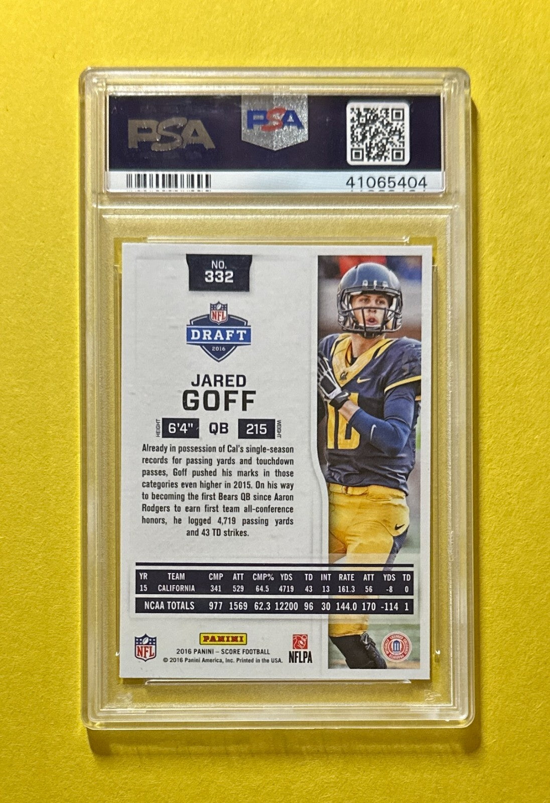 2016 PANINI SCORE JARED GOFF #332 PSA GEM MT 10