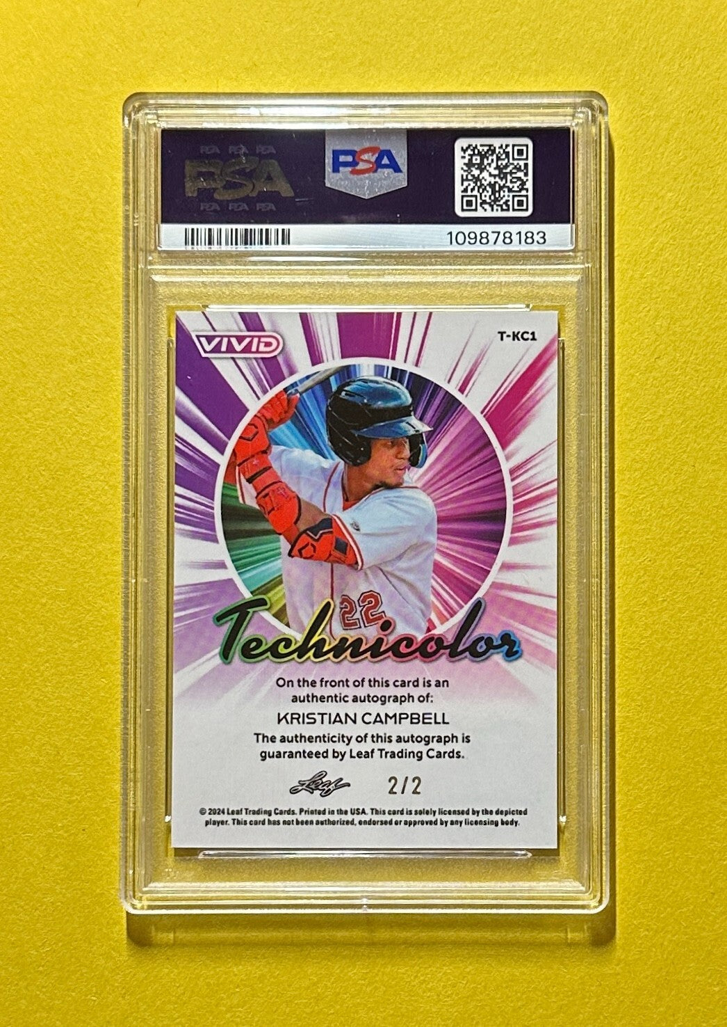 2024 LEAF VIVID KRISTIAN CAMPBELL TECHNICOLOR AUTO /2 #T-KC1 PSA MINT 9 AUTO 10