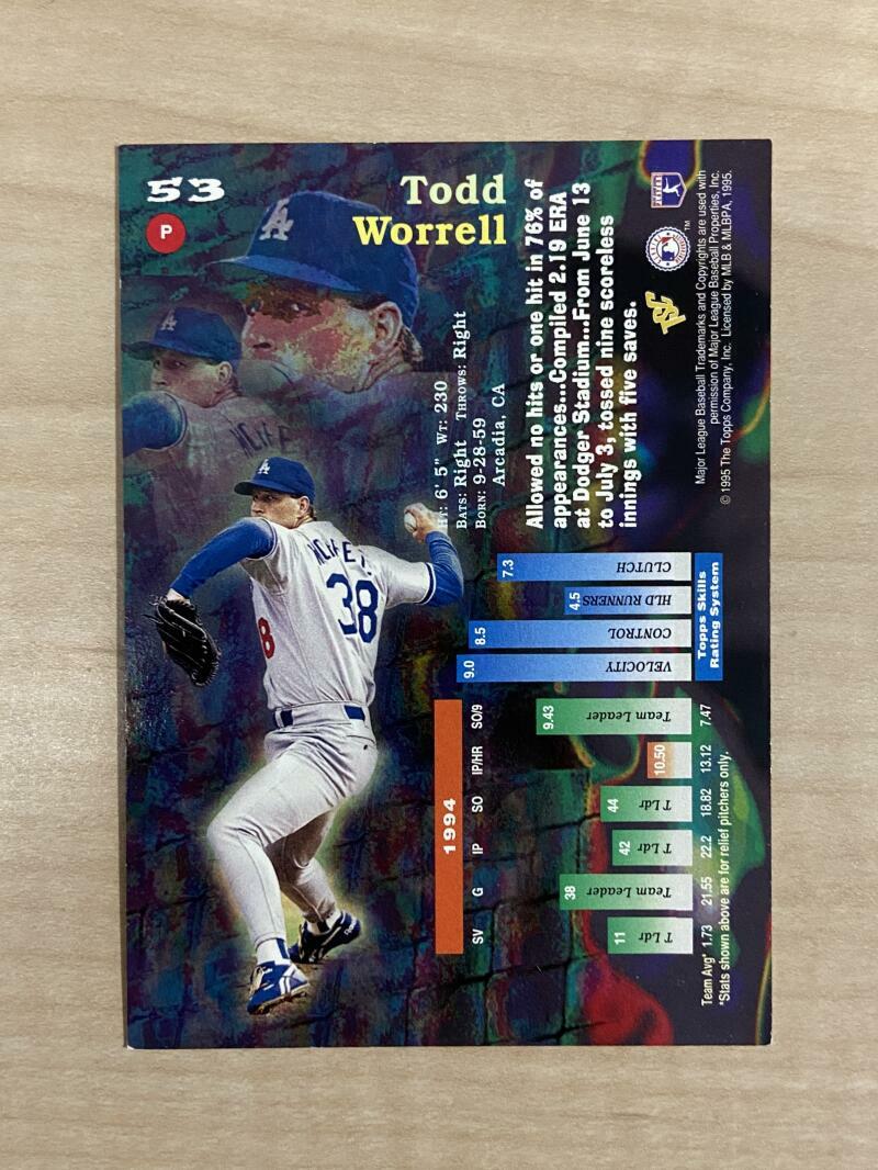 TODD WORRELL LOS ANGELES DODGERS SIGNED AUTOGRAPHED 1995 TOPPS CARD #53 W/COA
