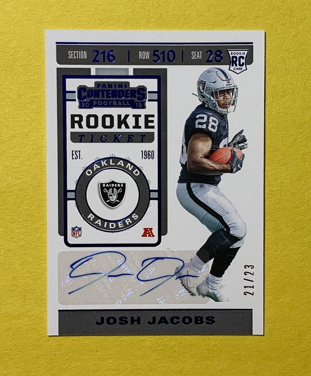 2019 PANINI CONTENDERS PREVIEW JOSH JACOBS AUTO /23 #106 RAIDERS ROOKIE