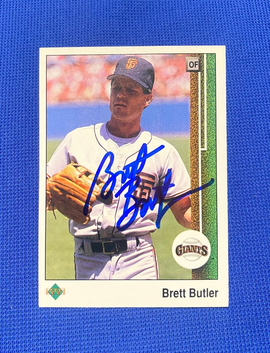 1989 UPPER DECK BRETT BUTLER SF GIANTS SIGNED AUTOGRAPHED CARD #369 W/COA