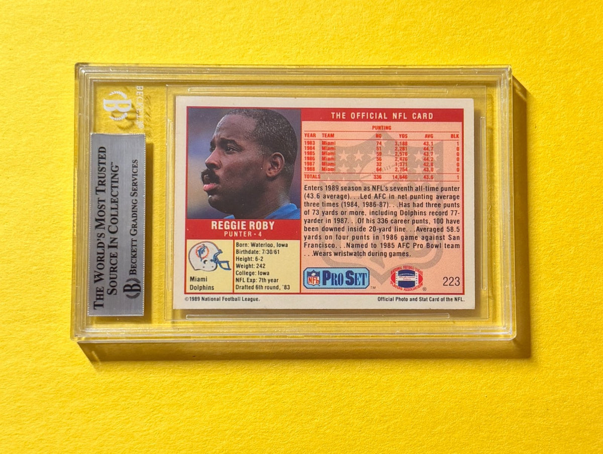 1989 PRO SET REGGIE ROBY #223 SIGNED AUTO CARD BECKETT AUTHENTIC DOLPHINS