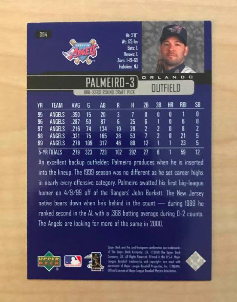 ORLANDO PALMEIRO ANAHEIM ANGELS SIGNED AUTOGRAPHED 2000 UPPER DECK #304 W/COA