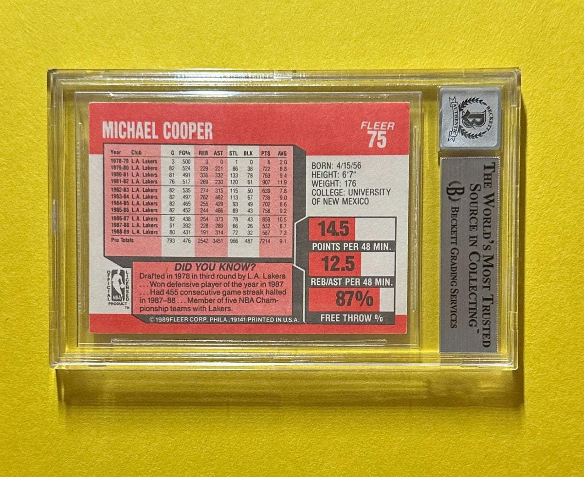 1989-90 FLEER MICHAEL COOPER #75 BECKETT AUTHENTIC SIGNED AUTOGRAPH CARD