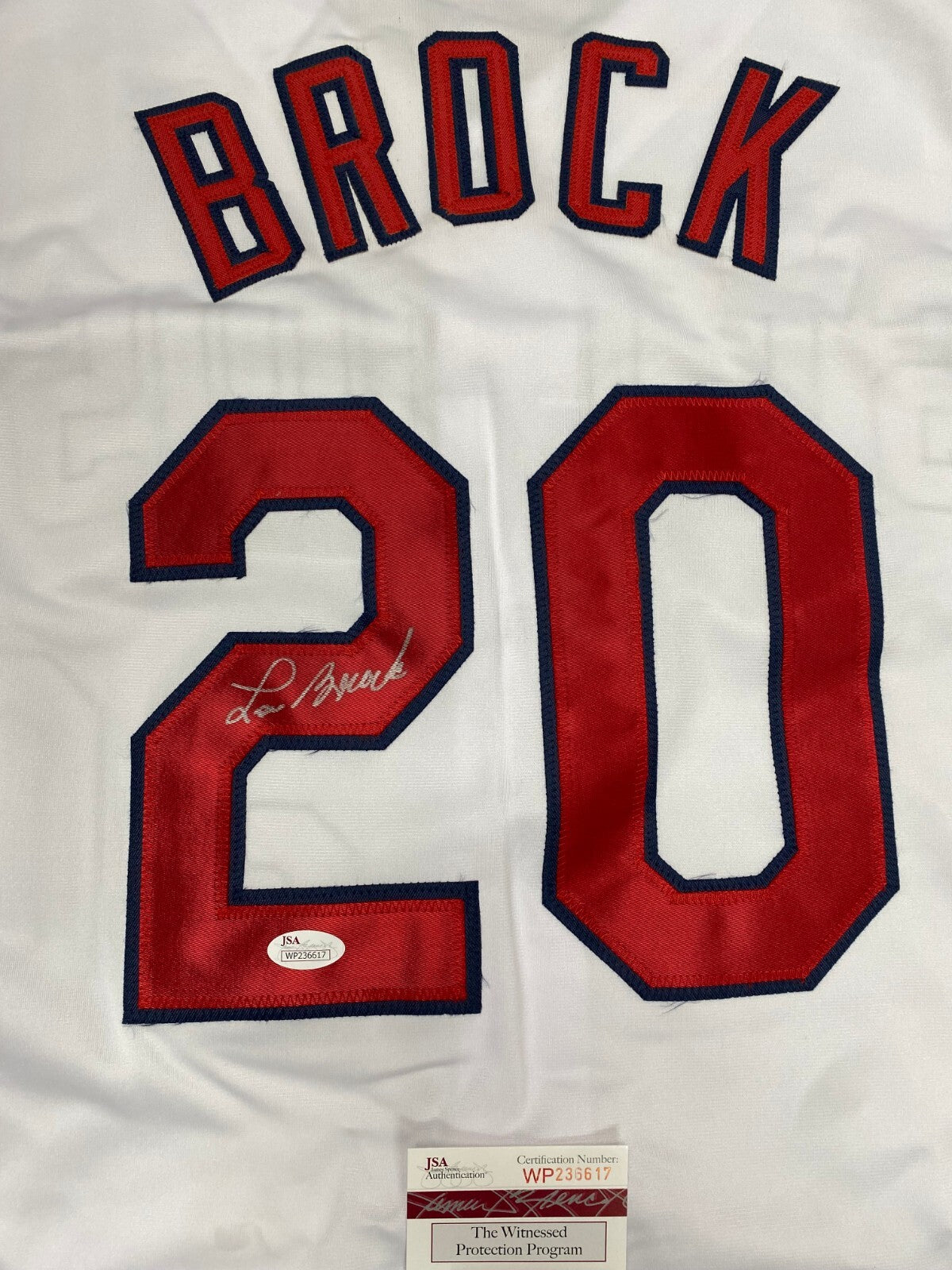 LOU BROCK STL CARDINALS SIGNED AUTOGRAPHED CUSTOM JERSEY SZ XL JSA AUTHENTICATED