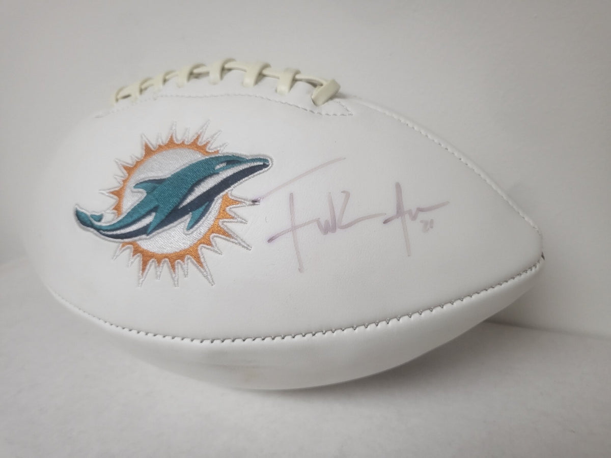 FRANK GORE MIAMI DOLPHINS SIGNED AUTOGRAPHED TEAM LOGO WHITE PANEL FOOTBALL JSA